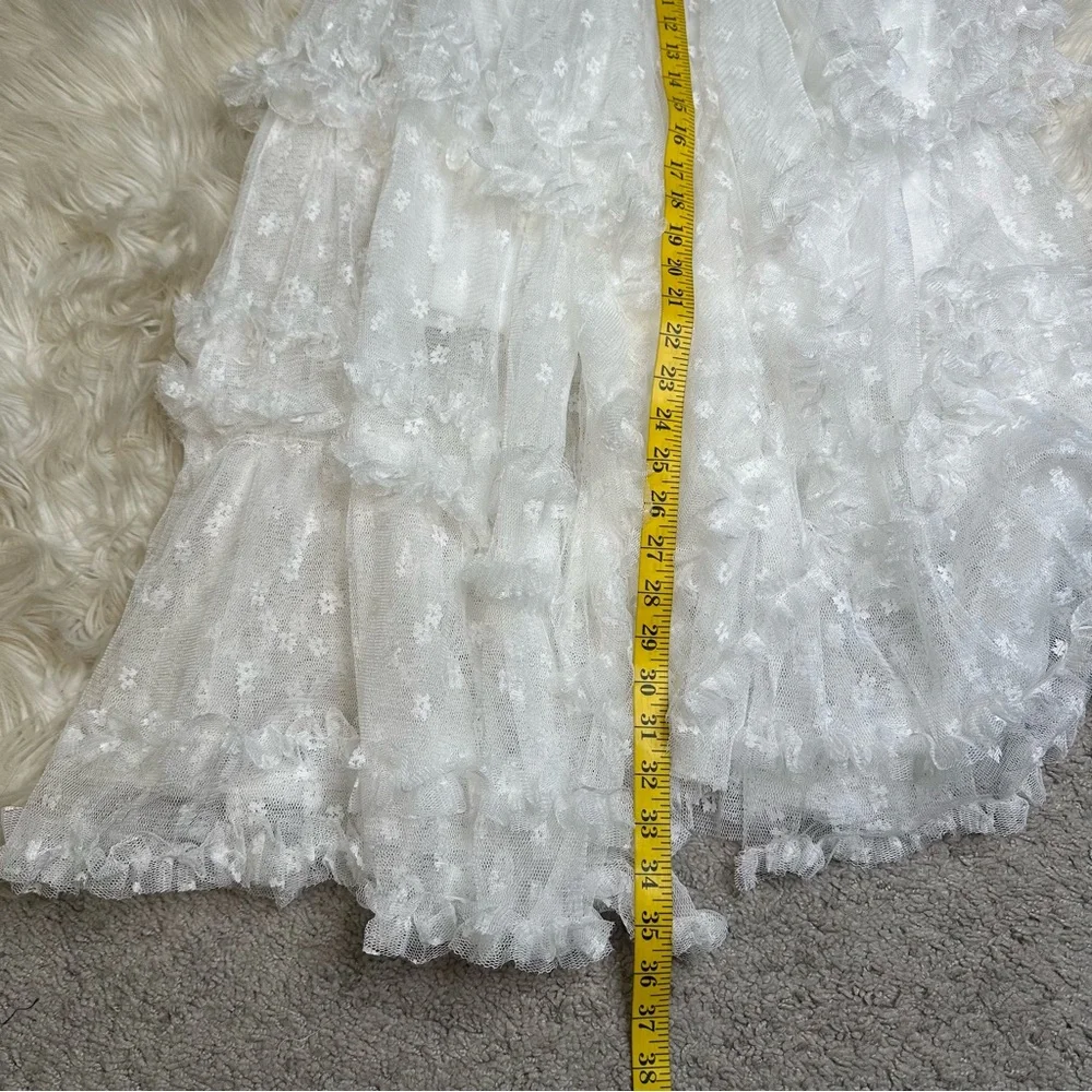 POL White Asymmetrical Lace floral embroidered maxi Skirt‎